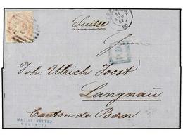 207 ESPAÑA. Ed.90. 1867. BARCELONA A LANGNAU (Suiza). <B>19 Cuartos</B> Rosa, Mat. R. C. <B>2</B> De Fechador De Barcelo - Altri & Non Classificati