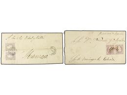 226 ESPAÑA. Ed.106(2), 106a(2). 1870-71. 2 Cartas Con Sellos Pareja Del Sello De <B>25 Mils.</B> En Colores Lila Y Gris. - Otros & Sin Clasificación