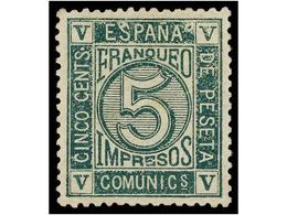 238 (*) ESPAÑA. Ed.117. <B>5 Cts.</B> Verde. PIEZA DE LUJO. Dictamen GRAUS. Cat. 240€. - Otros & Sin Clasificación