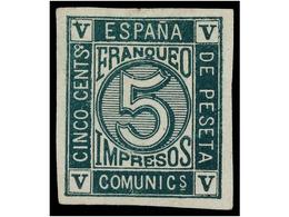 239 * ESPAÑA. Ed.117s. <B>5 Cts.</B> Verde<B> SIN DENTAR.</B> MAGNÍFICO. F.E. SORO. Cat. 335€. - Other & Unclassified