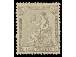 273 * ESPAÑA. Ed.138. <B>1 Pta.</B> Gris. Muy Bonito Ejemplar. Dictamen GRAUS. Cat. 77€. - Autres & Non Classés