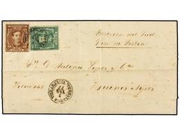 304 ESPAÑA. Ed.177, 179. 1877. VILLAGARCIA A BUENOS AIRES. <B>25 Cts.</B> Castaño Y <B>50 Cts.</B> Verde, Mat. <B>VILLAG - Otros & Sin Clasificación