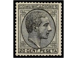 314 (*) ESPAÑA. Ed.193. <B>20 Cts.</B> Negro. Centraje Perfecto, Dentado Levemente Retocado. Cat. 265€. - Otros & Sin Clasificación