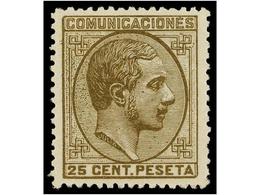 315 ** ESPAÑA. Ed.194. <B>25 Cts.</B> Oliva. PIEZA DE LUJO. Marquilla CEM. - Autres & Non Classés