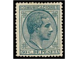 317 * ESPAÑA. Ed.196. <B>50 Cts.</B> Verde. Excelente Centraje. MAGNÍFICO EJEMPLAR. Cert. COMEX. Cat. 133€. - Otros & Sin Clasificación