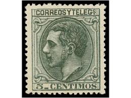 324 * ESPAÑA. Ed.201. <B>5 Cts.</B> Verde. Color Excepcional. PIEZA DE LUJO. Cert. GRAUS. - Autres & Non Classés