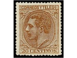 326 * ESPAÑA. Ed.203. <B>20 Cts.</B> Castaño. Excelente Centraje. MAGNÍFICO EJEMPLAR. Cat. 176€. - Autres & Non Classés