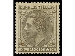 329 * ESPAÑA. Ed.208. <B>4 Pts.</B> Gris. Excelente Color Y Centraje. Punto De óxido. Cat. 1.045€. - Otros & Sin Clasificación