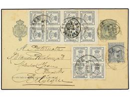 336 ESPAÑA. Ed.173 (3), 213. 1898. MADRID A BÉLGIA. Entero Postal De <B>5 Cts.</B> Verde Con Franqueo Adicional De <B>4/ - Otros & Sin Clasificación