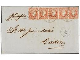 362 ESPAÑA. Ed.48 (5). 1859. GIBRALTAR A CÁDIZ. <B>4 Cuartos</B> Rojo (5). Mat. <B>R.C. 63</B> De San Roque. Precioso Y  - Autres & Non Classés