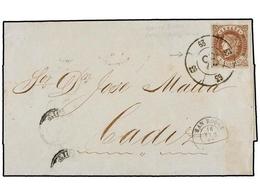 365 ESPAÑA. Ed.58, 58A. 1862. GIBRALTAR A CÁDIZ. 2 Cartas Circuladas Con Sello De <B>4 Cuartos</B> Tipos I Y II ('4' Gra - Autres & Non Classés