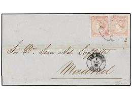 366 ESPAÑA. Ed.80 (2). 1866. GIBRALTAR A MADRID. <B>2 Cuartos</B> Rosa (2). Mat. <B>R.C. 63</B> Y Fechador De San Roque. - Otros & Sin Clasificación