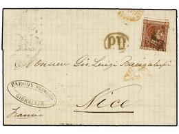 387 ESPAÑA. Ed.167 (2). 1875. GIBRALTAR A FRANCIA. Dos Cartas Circuladas Con Sello De <B>40 Cts.</B> Castaño, únicas Con - Autres & Non Classés