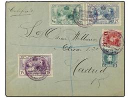 419 ESPAÑA. Ed.SR 2/4, 242, 243. 1907. MADRID Circulado Por Correo Certificado Con Sellos De <B>5 Cts.</B> Y <B>1 Pta.</ - Autres & Non Classés