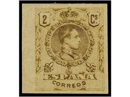 421 ** ESPAÑA. Ed.267s. <B>2 Cts.</B> Sepia<B> SIN DENTAR</B>, Al Dorso Numeración Auténtica A457.889. MAGNÍFICO Y MUY R - Autres & Non Classés