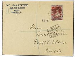 474 ESPAÑA. Ed.382. 1927. MADRID A SUECIA. <B>80 Cts. S. 5 Cts.</B> Castaño Lila En Carta Certificada, Sin Llegada. Raro - Otros & Sin Clasificación