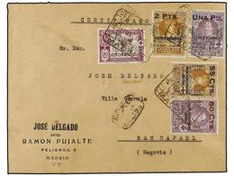 482 ESPAÑA. Ed.392, 393, 395, 397. 1927. MADRID A SAN RAFAEL. <B>55 Cts.</B> <B>s. 4 Pts.</B> Castaño, <B>80 Cts. S. 10  - Otros & Sin Clasificación