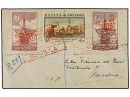 535 ESPAÑA. Ed.546he, 534, 540. 1930. SEVILLA A BARCELONA. Precioso Franqueo Incluyendo El Sello De <B>20 Cts.</B> Lila  - Otros & Sin Clasificación