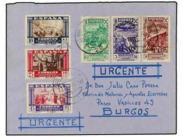 890 ESPAÑA: BENEFICENCIA. Ed.22, 37, 38. 1940. SAN SEBASTIAN A BURGOS. Precioso Franqueo, Al Dorso Llegada. - Autres & Non Classés