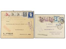 903 ESPAÑA: BENEFICENCIA. 1937-39. Dos Cartas Desde BARCELONA Y SEVILLA Con Sellos Benéficos De Jose Antonio De <B>10 Ct - Autres & Non Classés