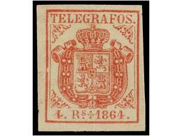 912 * ESPAÑA: TELEGRAFOS. Ed.2. <B>4 Reales</B> Rosa. PIEZA DE LUJO. Cert. COMEX. Cat. 240€. - Other & Unclassified