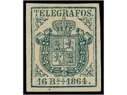 913 (*) ESPAÑA: TELEGRAFOS. Ed.3. <B>16 Reales</B> Verde. PIEZA DE LUJO. Cert. COMEX. Cat. 240€. - Otros & Sin Clasificación