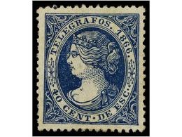 914 * ESPAÑA: TELEGRAFOS. Ed.14. <B>40 Cts.</B> Azul. PIEZA DE LUJO. Dictamen GRAUS. Cat. 120€. - Altri & Non Classificati