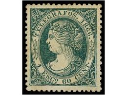 915 * ESPAÑA: TELEGRAFOS. Ed.15. <B>1 Esc. 60 Cts.</B> Verde. Excepcional Centraje. PIEZA DE LUJO. Cert. GRAUS. Cat. 235 - Other & Unclassified