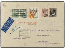 929 ESPAÑA E. LOCALES PATRIOTICAS: BURGOS. Ed.44he. 1937. TOLOSA A LAS PALMAS. <B>10 + 10 Cts.</B> Verde<B> ERROR 'CARRE - Other & Unclassified