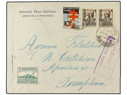 930 ESPAÑA E. LOCALES PATRIOTICAS: JEREZ DE LA FRONTERA. Ed.19hphi. 1939. JEREZ A PAMPLONA. <B>15 Cts.</B> Gris Pareja,  - Altri & Non Classificati