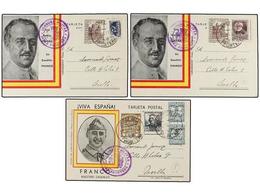 931 ESPAÑA E. LOCALES PATRIOTICAS: JEREZ DE LA FRONTERA. 5 Tarjetas Ilustradas Con La Efigie De Franco Con Sellos <B>1,  - Altri & Non Classificati