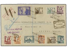 943 ESPAÑA E. LOCALES PATRIOTICAS: SANTA CRUZ DE TENERIFE. Ed.26/27, 29/30, 32. 1938. LAS PALMAS A BÉLGICA. Precioso Fra - Other & Unclassified