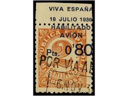 951 ° ESPAÑA: CANARIAS. Ed.2hdv. <B>80 Cts. S. 2 Cts.</B> Castaño Claro<B> SOBRECARGA DESPLAZADA</B> Sobre El Margen Sup - Otros & Sin Clasificación