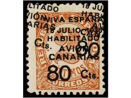 961 * ESPAÑA: CANARIAS. Ed.5hhx. <B>80 Cts. S. 2 Cts.</B> Castaño Claro. <B>DOBLE SOBRECARGA</B>, Una En Diagonal. Cat.  - Otros & Sin Clasificación