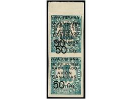 965 * ESPAÑA: CANARIAS. Ed.4Ahh. <B>50 Cts. S. 1 Cto.</B> Verde. Pareja Vertical, Un Sello<B> SOBRECARGA DOBLE. </B> - Andere & Zonder Classificatie