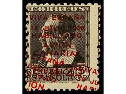 967 * ESPAÑA: CANARIAS. Ed.7hhx. <B>1,25 Pts. S. 5 Cts.</B> Castaño<B> SOBRECARGA DOBLE, UNA EN DIAGONAL.</B> Cat. 138€. - Otros & Sin Clasificación