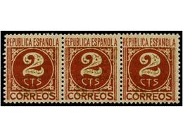 976 **/* ESPAÑA: CANARIAS. Ed.9A (3). <B>1,25 Pts. S. 2 Cts.</B> Castaño<B> VALOR COMPLEMENTARIO.</B> Tira De Tres. MUY  - Sonstige & Ohne Zuordnung