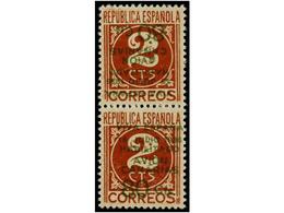 978 * ESPAÑA. Ed.9Ahev. <B>80 Cts. S. 2 Cts.</B> Castaño. Pareja Vertical, Un Sello <B>SOBRECARGA INVERTIDA.</B> Rarísim - Sonstige & Ohne Zuordnung