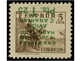 981 * ESPAÑA: CANARIAS. Ed.10hi. <B>1,25 Pts. S. 5 Cts.</B> Castaño<B> SOBRECARGA INVERTIDA.</B> Cat. 53€. - Other & Unclassified