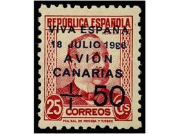 986 * ESPAÑA: CANARIAS. Ed.14hca. <B>50 Cts. S. 25 Cts.</B> Carmín, <B>'3' </B>de<B> '1936' AL REVÉS. </B> Cat. 65€. - Other & Unclassified