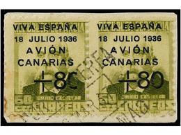 987 ESPAÑA: CANARIAS. Ed.16Ahe + 16A. <B>80 Cts. S. 2 Cts.</B> Verde. Pareja, Un Sello '<B>C' EN VEZ DE 'O'. </B>RARÍSIM - Autres & Non Classés