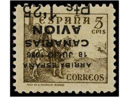 992 * ESPAÑA: CANARIAS. Ed.22hi. <B>1,25 Pts. S. 5 Cts.</B> Castaño,<B> SOBRECARGA INVERTIDA.</B> - Autres & Non Classés