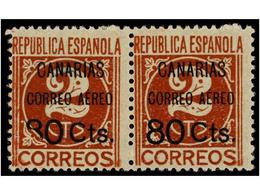 997 ** ESPAÑA: CANARIAS. Ed.24 + 24 Var. <B>80 Cts. S. 2 Cts.</B> Castaño. Pareja, Un Sello <B>'8' </B>de<B> '80' CON OM - Autres & Non Classés