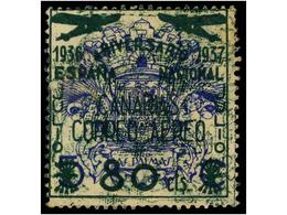 1011 (*) ESPAÑA: CANARIAS. Ed.32hh. <B>80 Cts. S. 5 Cts.</B> Verde, <B>DOBLE IMPRESIÓN</B>, Una Patinada. Dictamen GRAUS - Andere & Zonder Classificatie