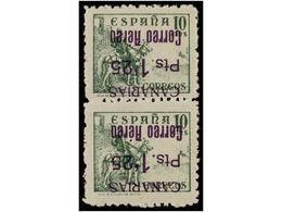 1018 * ESPAÑA: CANARIAS. Ed.39hi. <B>1,25 Pts. S. 10 Cts.</B> Verde. Pareja Vertical<B> SOBRECARGA INVERTIDA.</B> - Otros & Sin Clasificación