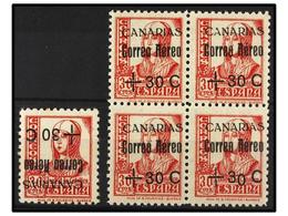 1021 * ESPAÑA: CANARIAS. Ed.40ha Y 40hi. <B>30 Cts. S. 30 Cts.</B> Bloque De Cuatro, Un Sello <B>'O' CAÍDO</B> Y Un Sell - Autres & Non Classés