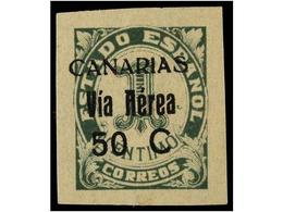 1026 ESPAÑA: CANARIAS. Ed.44. <B>50 Cts. S. 1 Cto.</B> Verde<B> ENSAYO DE SOBRECARGA</B> En Color Negro. RARO. Dictamen  - Otros & Sin Clasificación