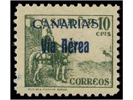 1032 ** ESPAÑA: CANARIAS. Ed.46he. <B>1,25 Pts. S. 10 Cts.</B> Verde. <B>SIN LA CIFRA 1,25 P.</B> F. Exfima. Cat. 66€. - Autres & Non Classés