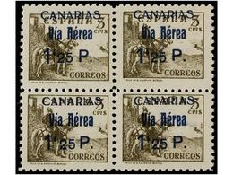 1033 ** ESPAÑA: CANARIAS. Ed.46A (4). <B>1,25 Pts. S. 5 Pts.</B> Castaño<B>, SELLO CAMBIADO. </B>Bloque De Cuatro. PRECI - Otros & Sin Clasificación