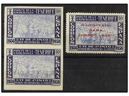 1040 * ESPAÑA: CANARIAS. Ed.55a, 56a. <B>50 Cts.</B> Azul Y Azul Claro, Variedad De Color. Pareja<B> SIN DENTAR</B> Y Se - Sonstige & Ohne Zuordnung